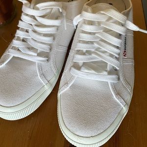 Size 10 womens white slide on sneaker- brand Superga